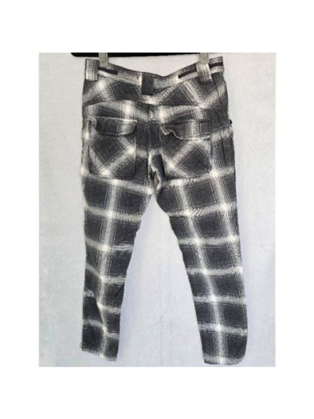 Free People Size 0 Black, White, Gray Flannel Plaid Slouchy Utility Pants EUC - Picture 3 of 6